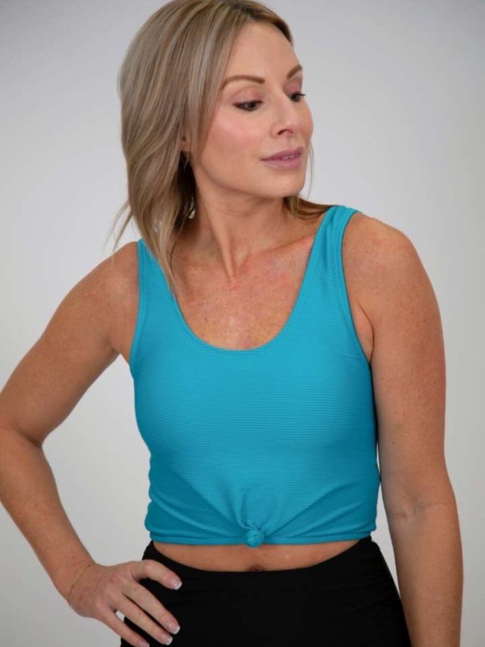 Knotted Rib Tankini Swim Top | Turquoise